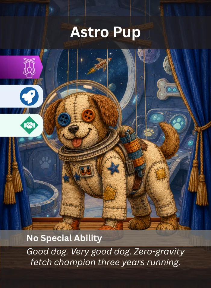 Pull the Strings card: Astro Pup, a Sci-Fi Sidekick puppet.