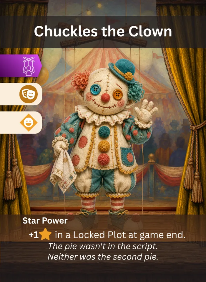 Pull the Strings card: Chuckles the Clown, a Comedy Comic Relief puppet.