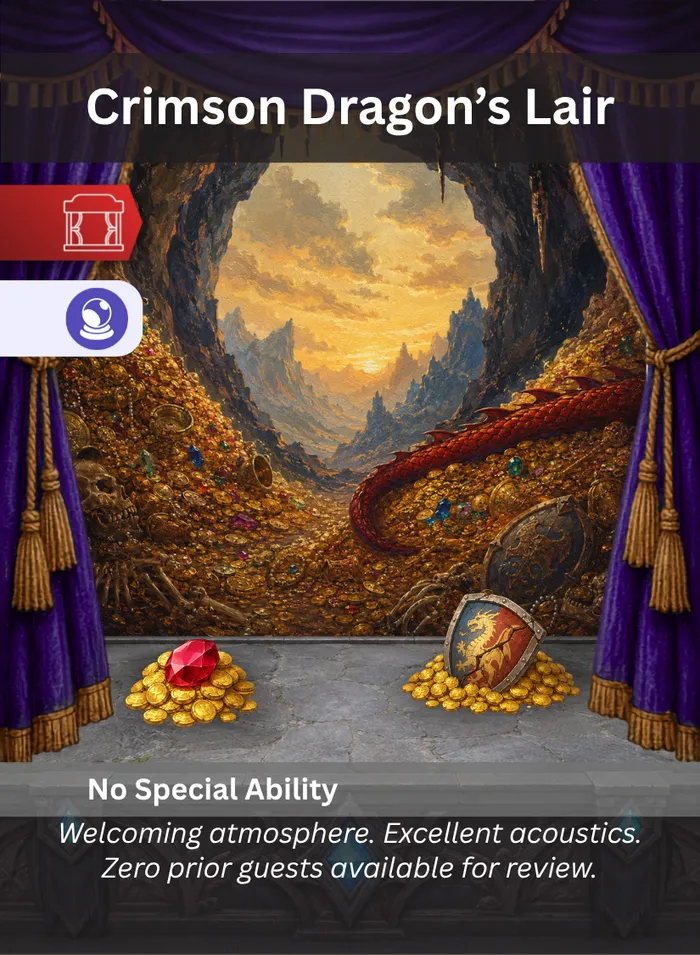 Pull the Strings card: Crimson Dragon's Lair, a Fantasy setting.