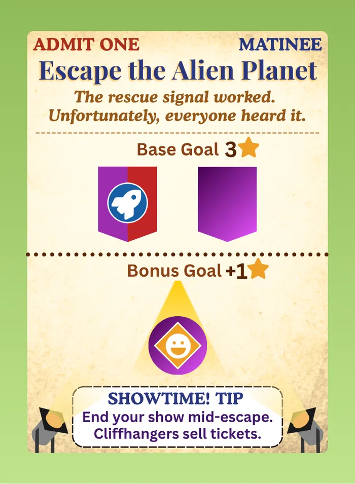 Pull the Strings card: Escape the Alien Planet, a Matinee plot.