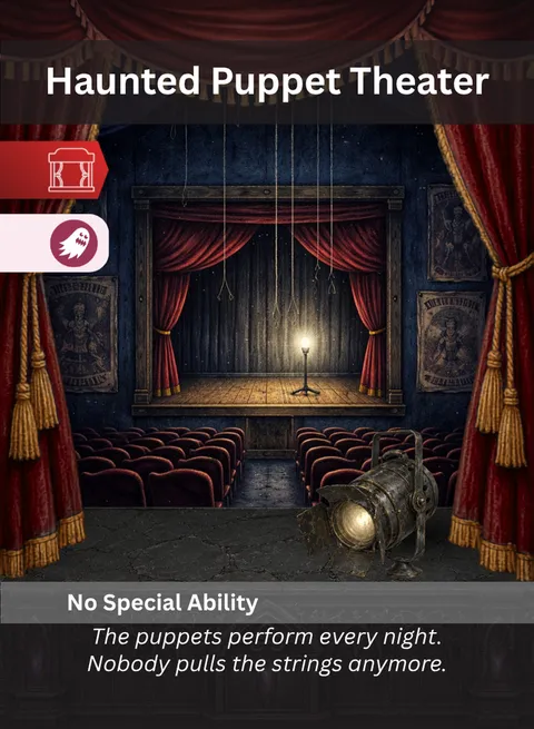 Pull the Strings card: Haunted Puppet Theater.