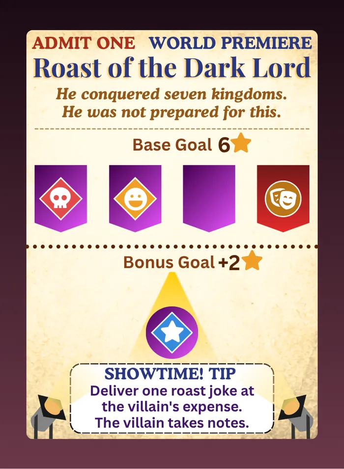 Pull the Strings card: Roast of the Dark Lord, a World Premiere plot.