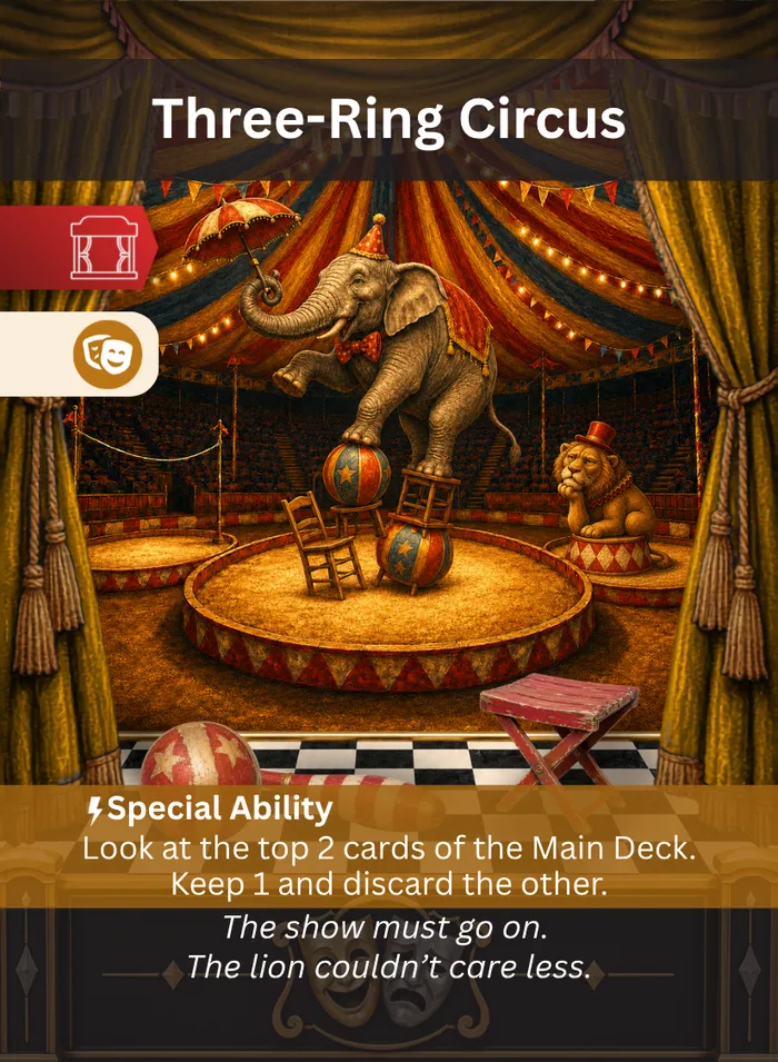 Pull the Strings card: Three-Ring Circus, a Comedy setting.
