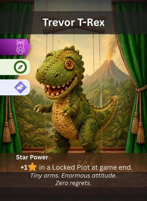 Pull the Strings card: Trevor T-Rex.